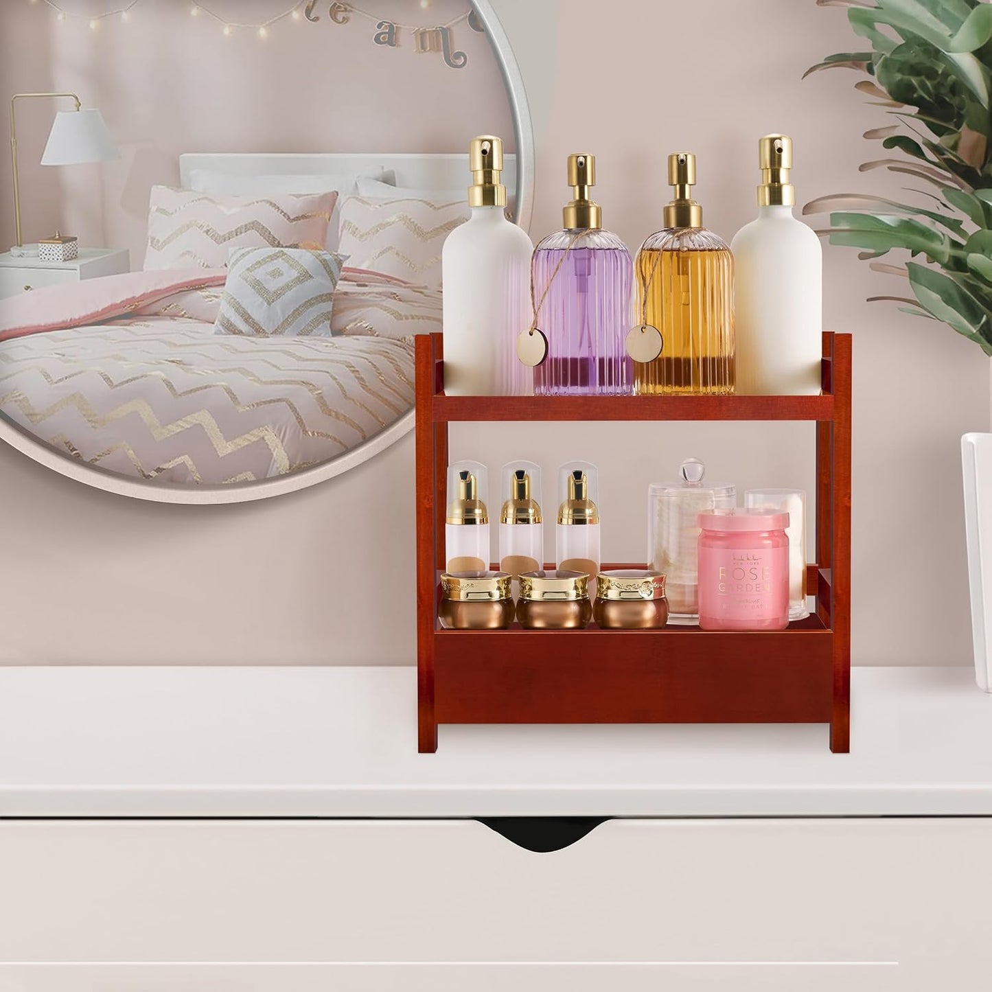 Sorbus Bamboo Bathroom Counter Organizer – 2-Tier Shelf with Hidden Drawer for Vanity, Matcha Station, Bathroom Sink Organizer Countertop, Kitchen & Office Storage (13″ L x 6.5″ W x 12.6″ H)