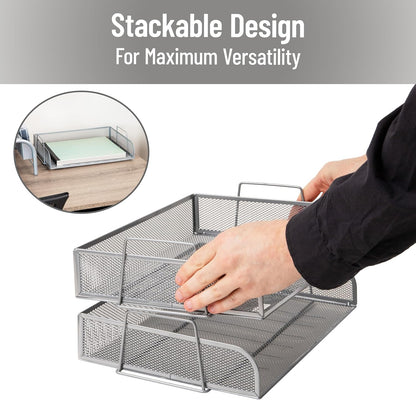 Mind Reader Stackable Paper Tray, Desktop Organizer, File Storage, Office, Metal Mesh, 2 Pcs., Black