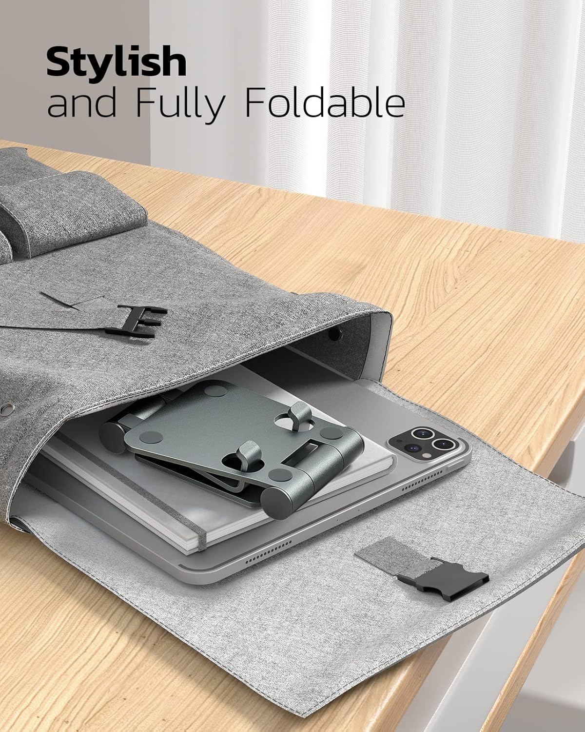 Nulaxy Dual Folding Cell Phone Stand, Fully Adjustable Foldable Desktop Phone Holder Cradle Dock Compatible with iPhone 17 16 15 14 13 12 11 Pro Max Xs Xr X 8, Nintendo Switch, All Phones