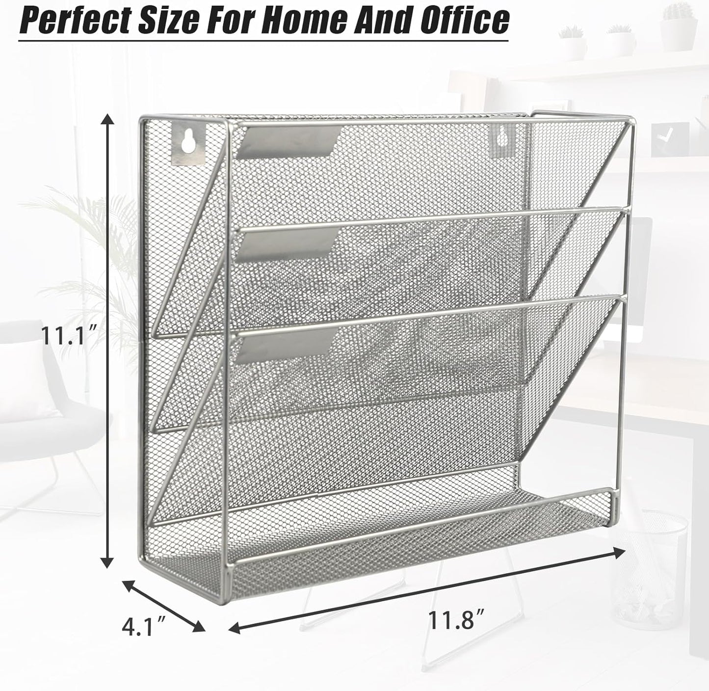 EASEPRES Desk File Organizer Mesh 6-Tier, Hanging Wall Mount Document Organization Stand, Desktop Vertical Mail Paper Folder Holder Rack with Bottom Tray for Office Home Cubicle Countertop, Black