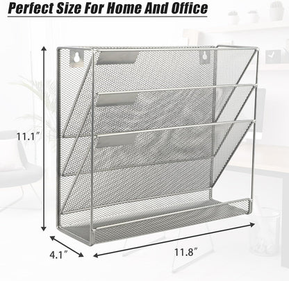 EASEPRES Desk File Organizer Mesh 6-Tier, Hanging Wall Mount Document Organization Stand, Desktop Vertical Mail Paper Folder Holder Rack with Bottom Tray for Office Home Cubicle Countertop, Black