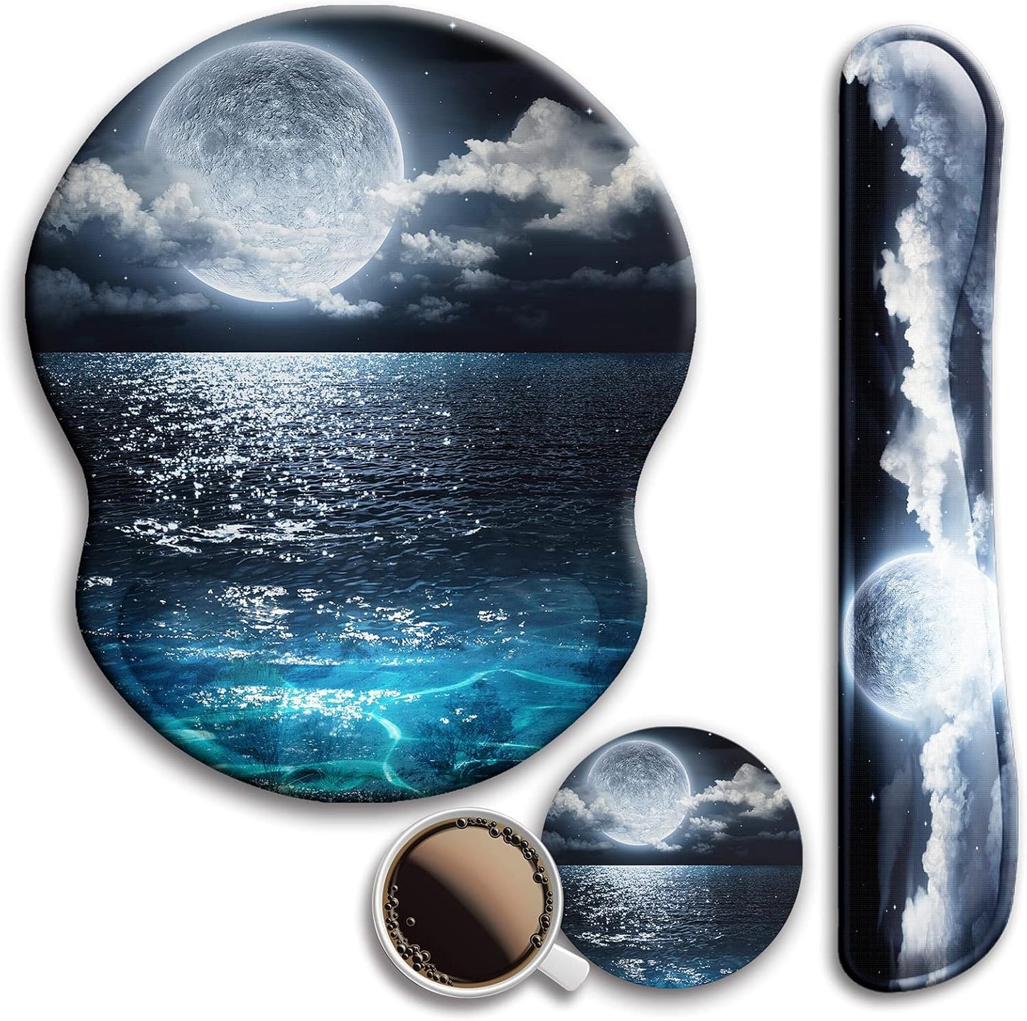 Mouse Pad and Keyboard Wrist Rest Support, with Non-Slip PU Base,Gel Mouse Pad with Coaster,Pain Relief for Gaming, Computer,Office -Beach