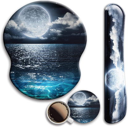 Mouse Pad and Keyboard Wrist Rest Support, with Non-Slip PU Base,Gel Mouse Pad with Coaster,Pain Relief for Gaming, Computer,Office -Beach