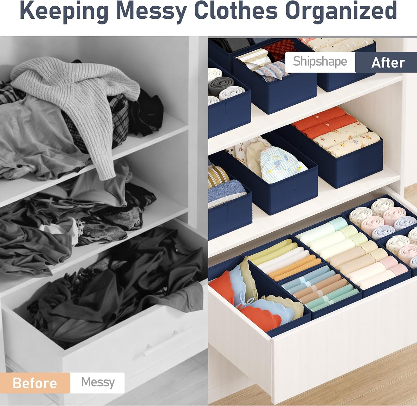 DIMJ Drawer Organizers Clothes, Dresser Organizer Bins for Baby Clothes,Underwear and Sock, Fabric Closet Organization and Storage Boxs, Drawer Dividers for Nursery, Clothing, Tie - 4 Pack, Beige