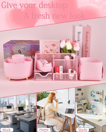 Purple Desk Accessories and Organizers with Desk Organizer and 360°Rotating Pen Holder stapler Pen and a Lot of Office Purple Office Supplies Beautifully Presented in a Gift Box