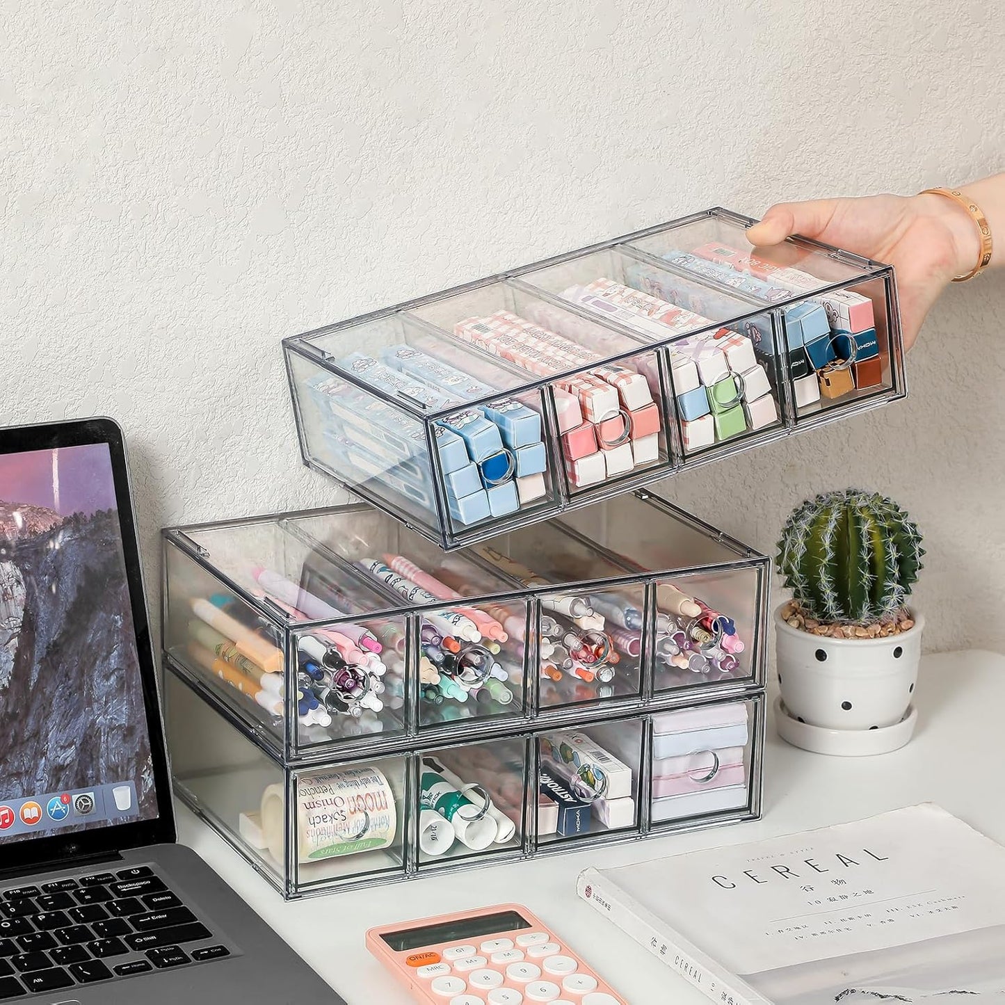 Stackable Organizer Acrylic Storage Drawers, Suitable for Desktop Storage, Office Supplies, Cosmetics, Stationery, Jewelry, Accessories (3)