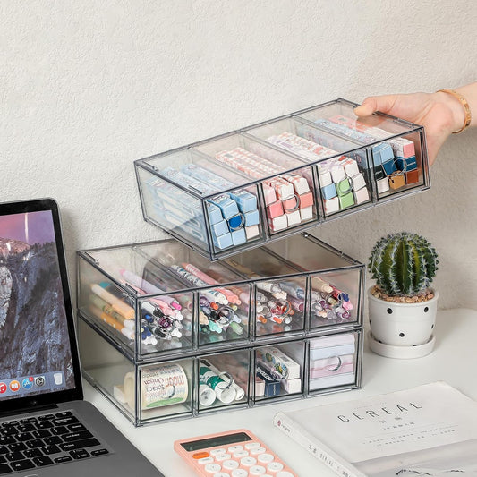 Stackable Organizer Acrylic Storage Drawers, Suitable for Desktop Storage, Office Supplies, Cosmetics, Stationery, Jewelry, Accessories (3)