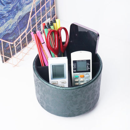 lizimandu Round Leather Art Supply Organizer,Remote Control Holder,360 Degree Spinning,Multi-Functional Pencil Holder,4 Compartments Desktop Stationary Organizer(1-Gold) - Colors A