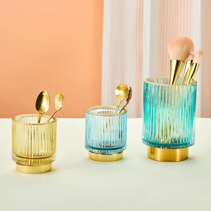Makeup Brush Holder Organizer,Toothbrush Holders,Desk Pen Pencil Holder,Multifunctional Vintage Glass Brush Cup（L/Green/A3-6-US）