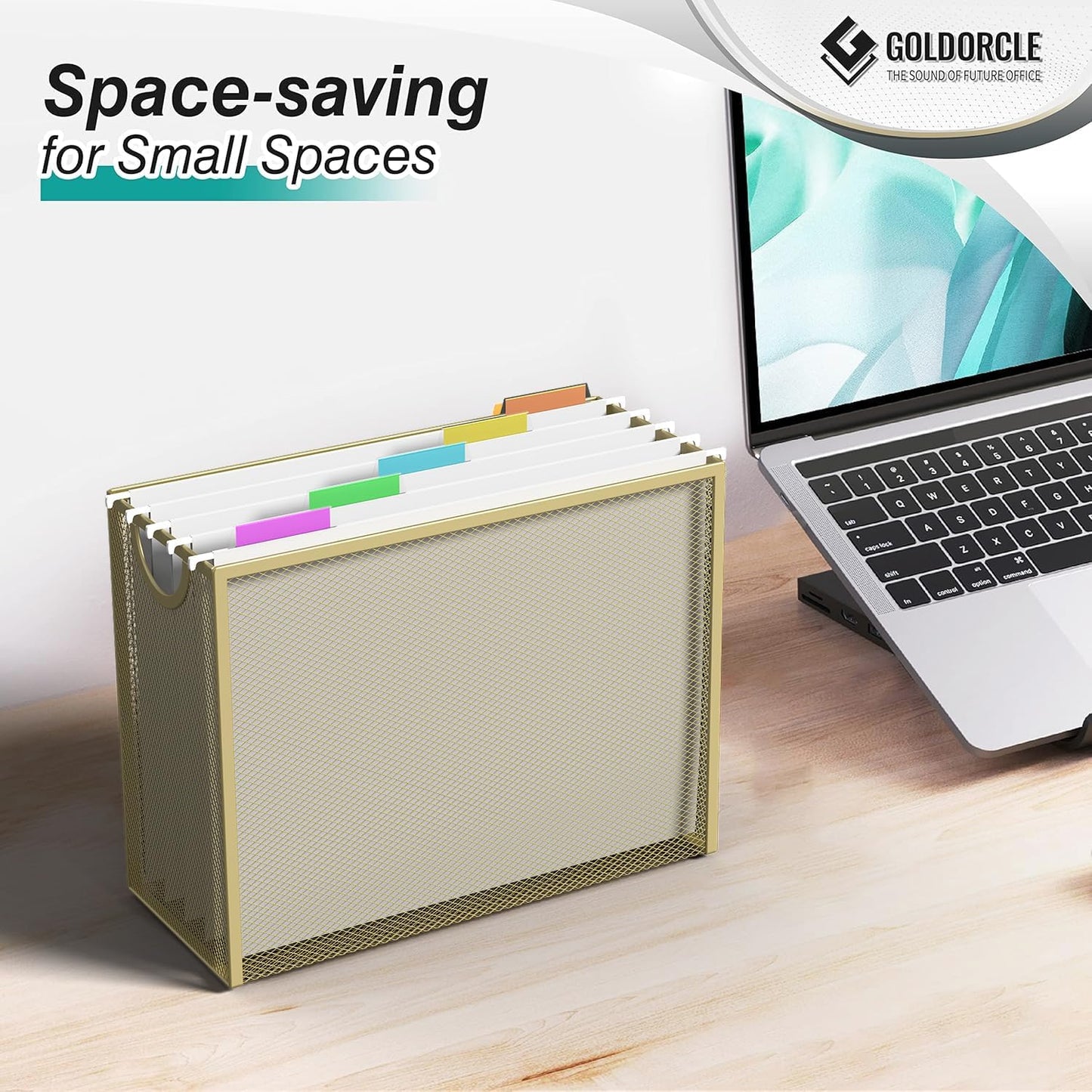 Hanging File Organizer, Letter-Size File Holder Filing Box with 5 Hanging Folders, Metal Mesh Desk File Folder Storage(No Assembly Required) (with 5 Grey Folders)