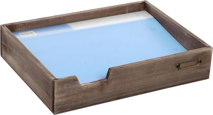 MyGift Distressed Brown Vintage Wood Paper Tray, Office Desktop Document, File Folder, Magazine Holder Tray