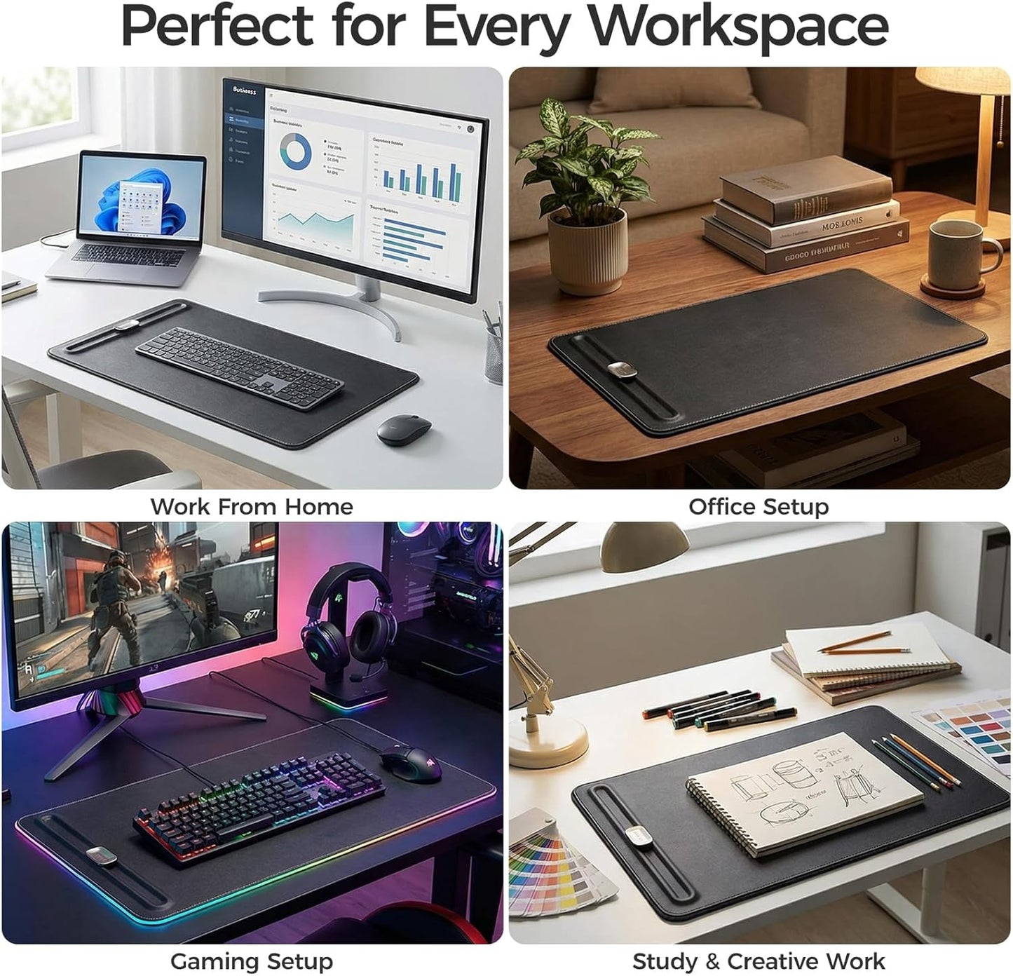 Desk Mat – Double-Sided Vegan Leather & Felt | Built-In Magnetic Cable Organizer & File Storage | Premium Workspace Pad for Office, Gaming & Creative Professionals-（Green）