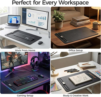 Desk Mat – Double-Sided Vegan Leather & Felt | Built-In Magnetic Cable Organizer & File Storage | Premium Workspace Pad for Office, Gaming & Creative Professionals-（Green）