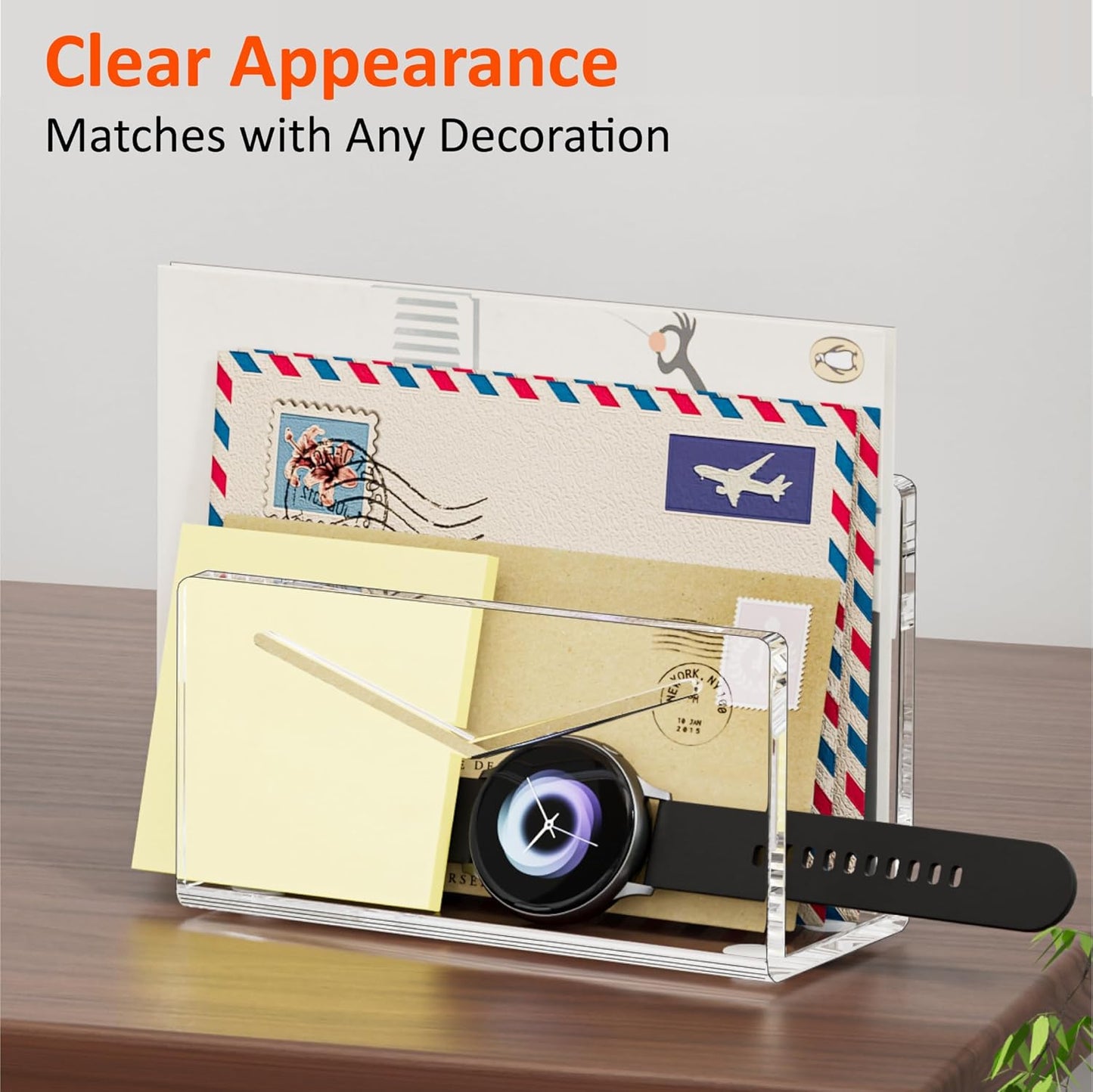 FUCDTEFC Desk Mail Organizer, 2 Section Clear Acrylic File Holder Letter Organizer, Vertical Lightweight Modern Envelope Holder Desk Accessories & Workspace Organizers for Office, Home, School
