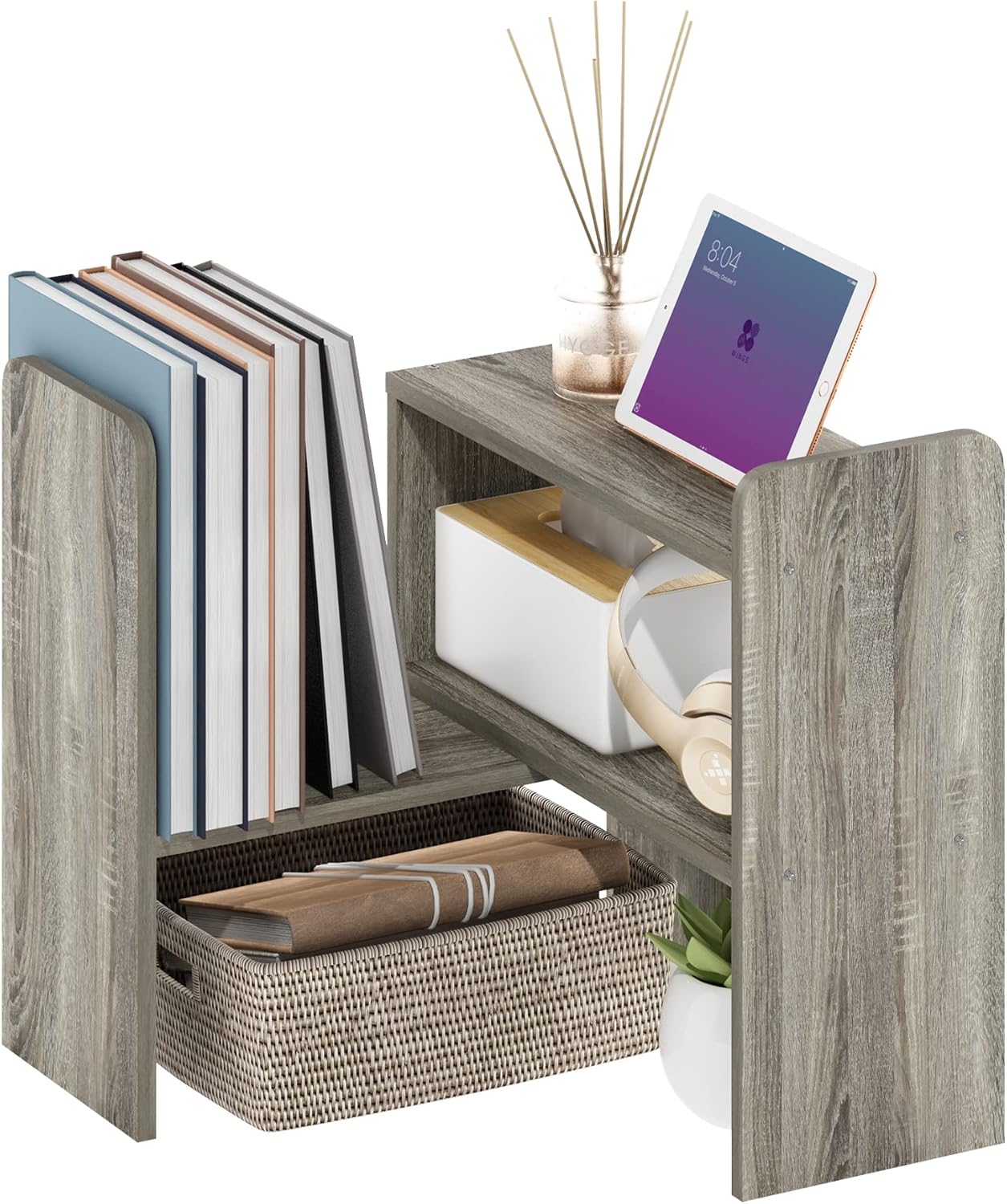 Furinno Classic Desk Organizers and Accessories, 2-Tier Monitor Riser, Office Organization, Desk Top Book Shelf, for Office Supplies, Office Desk Accessories, Dark Espresso