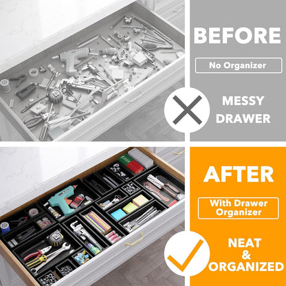 SpaceAid 21-Piece Bamboo Drawer Organizer Storage Boxes Set, Wood Tray Junk Drawer Organizers Multi-Use Divider Bins for Kitchen, Bathroom, Office Desk and Makeup Organization (21 Pack, Natural)