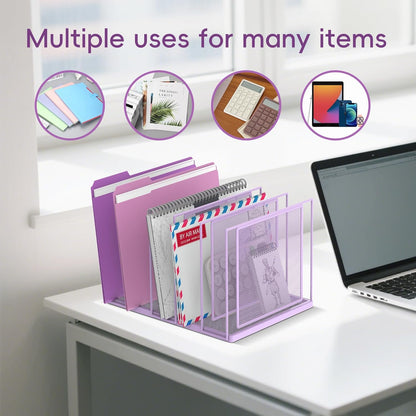 File Organizer for Desk, 5-Section Vertical File Sorter, Paper Holder Organizer Standing Metal File Folder for Office Home Classroom, Black