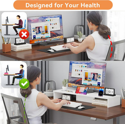 Qupui Computer Monitor Stand Riser with Drawer and Pen Holders, Desk Organizer Shelf and Accessories, Office Desk Accessories, Office Organization, Black