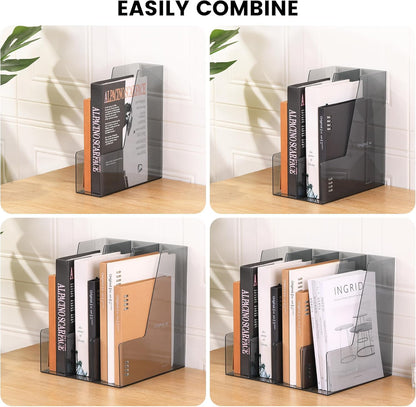 CiWiVOKi Vertical File Holder, Clear PET Desk Organizer and Storage Bins Holding for Magazines, Binders, Notebooks, Envelopes, Multi-purpose Plastic Document Organizer for Home Office, 4 pack