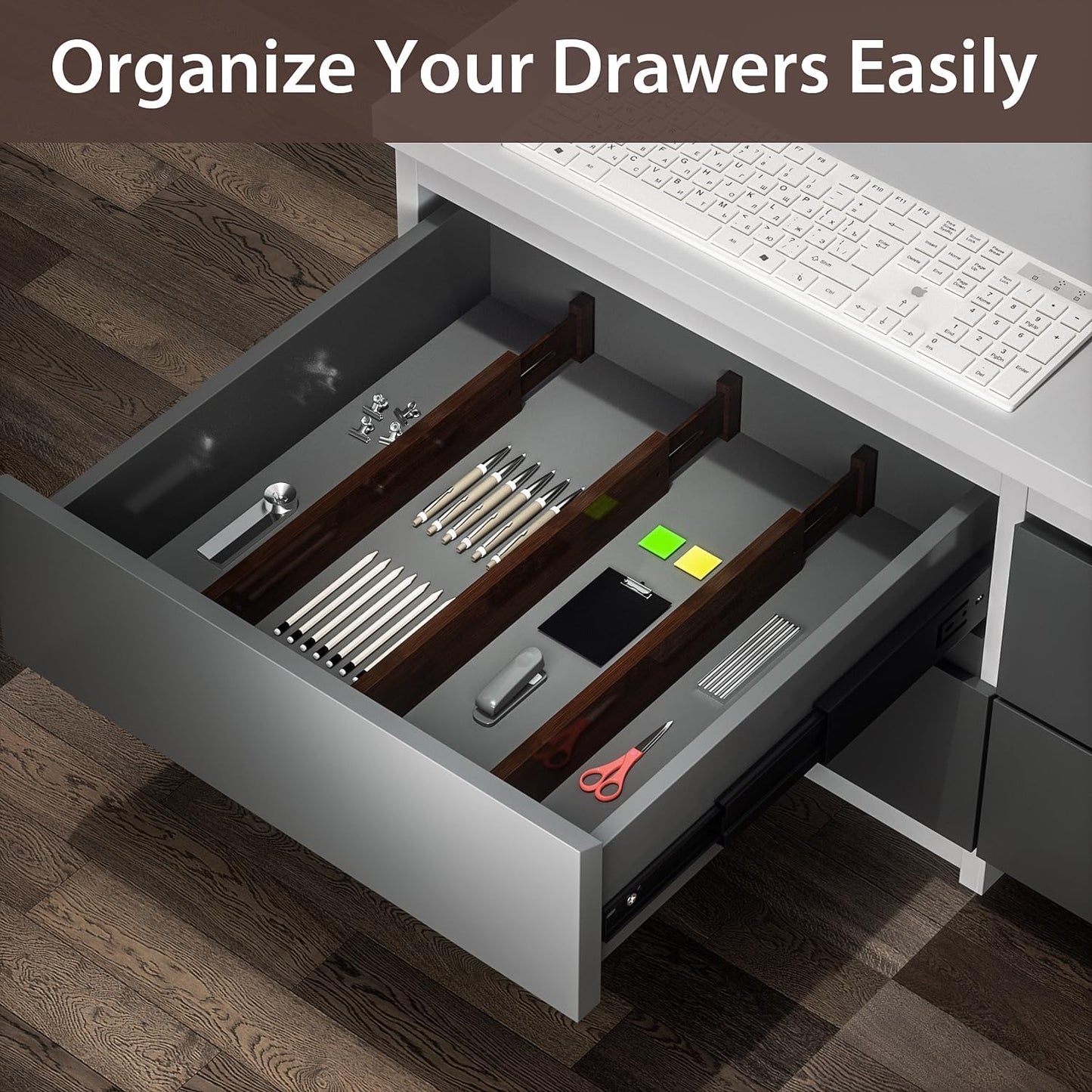 DUCOO 4 PCS Drawer Divider, 17"-22" Adjustable Bamboo Drawer Dividers Organizers, Expandable Separators for Kitchen, Clothes, Dressers, Home, Office