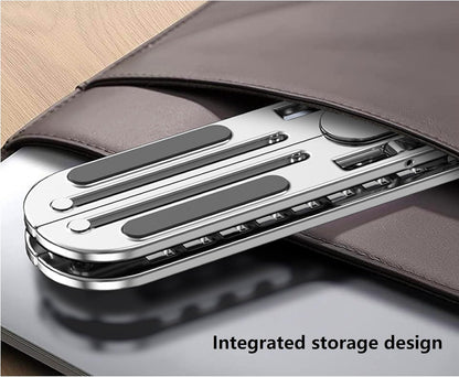 10 Positions Adjustable Aluminum Alloy Laptop Stand, Foldable Portable Holder with Hollow Heat Dissipation & Non-Slip Silicone, Collapsible Ergonomic for 17.3 Inch Below Laptops/Tablets (Silver)