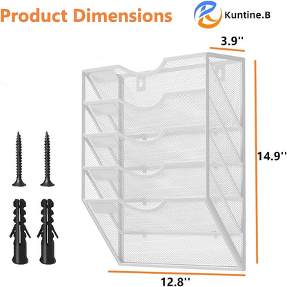 Kuntine.B Wall File Organizer Office Hanging Magazine Holder Wall File Organizer for Office Home (Black, 5 Tier)