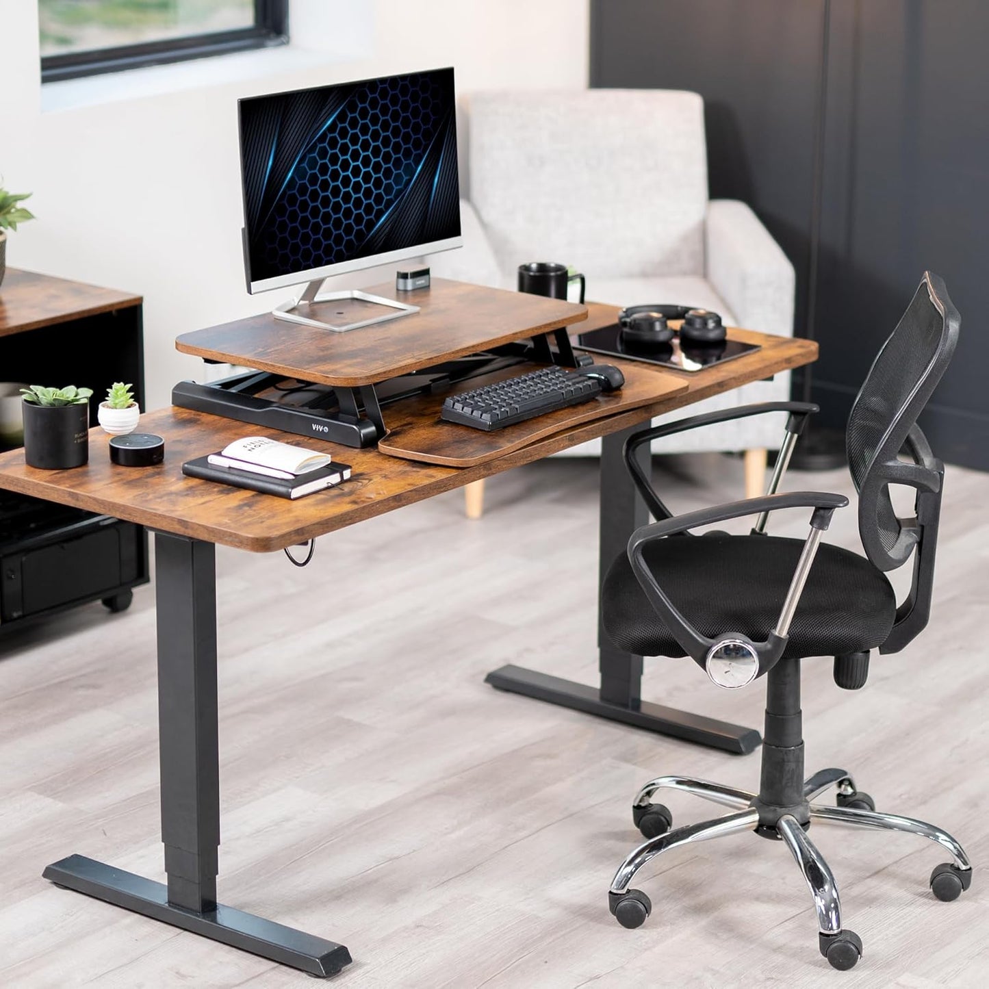 VIVO 26 inch Desk Converter, K Series, Height Adjustable Sit to Stand Riser, Dual Monitor and Laptop Workstation with Keyboard Tray, Black, DESK-V026KB
