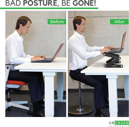 Uncaged Ergonomics WorkEZ Adjustable Laptop Stand for Desk, Laptop Stand Adjustable Height, Foldable Aluminum Cooling Computer Holder & Riser for Desk Bed, White, XL