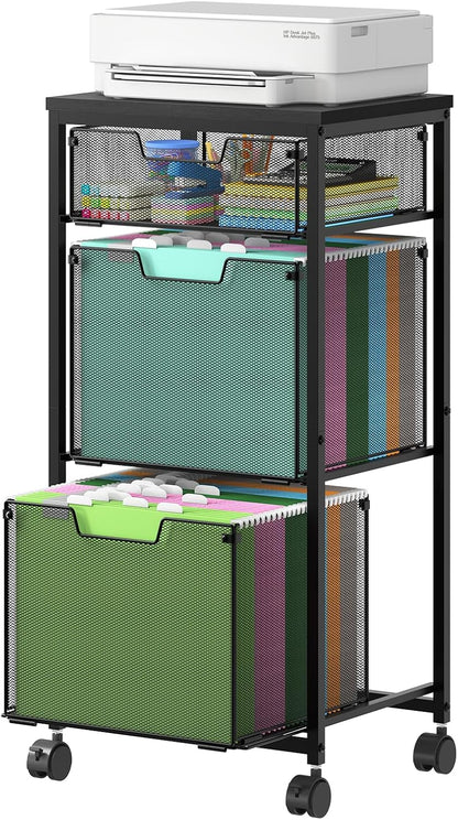Sbanmao Rolling File Cart with 2 Storage Drawers, Mobile File Cabinet with Wheels, Hanging File Folder Organizer, Under Desk Storage, Printer Stand Utility Cart Filing Cabinet for Home Office,Black