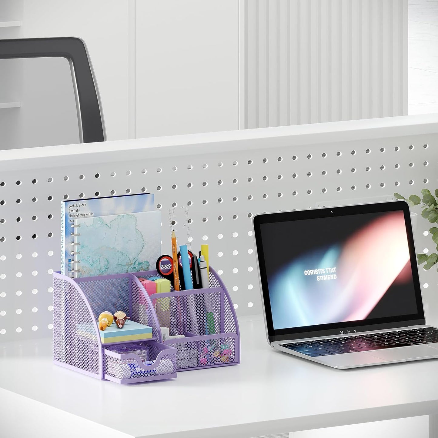 EasyPAG Mesh Desk Organizer with Drawer Multi-functional Pen Holder Stationery Organizer for Office School Supplies 6 Compartments Dorm Organizers and Storage for Desk, Black