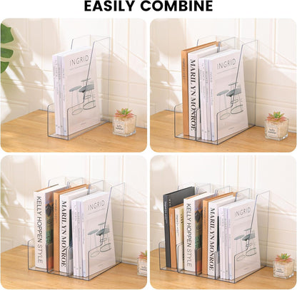 CiWiVOKi Vertical File Holder, Clear PET Desk Organizer and Storage Bins Holding for Magazines, Binders, Notebooks, Envelopes, Multi-purpose Plastic Document Organizer for Home Office, 4 pack