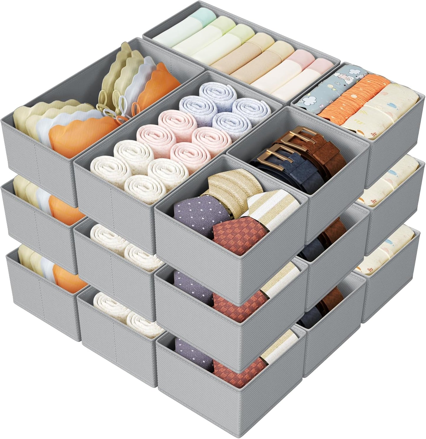 DIMJ Drawer Organizers Clothes, Dresser Organizer Bins for Baby Clothes,Underwear and Sock, Fabric Closet Organization and Storage Boxs, Drawer Dividers for Nursery, Clothing, Tie - 4 Pack, Beige