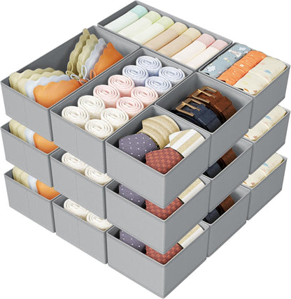 DIMJ Drawer Organizers Clothes, Dresser Organizer Bins for Baby Clothes,Underwear and Sock, Fabric Closet Organization and Storage Boxs, Drawer Dividers for Nursery, Clothing, Tie - 4 Pack, Beige
