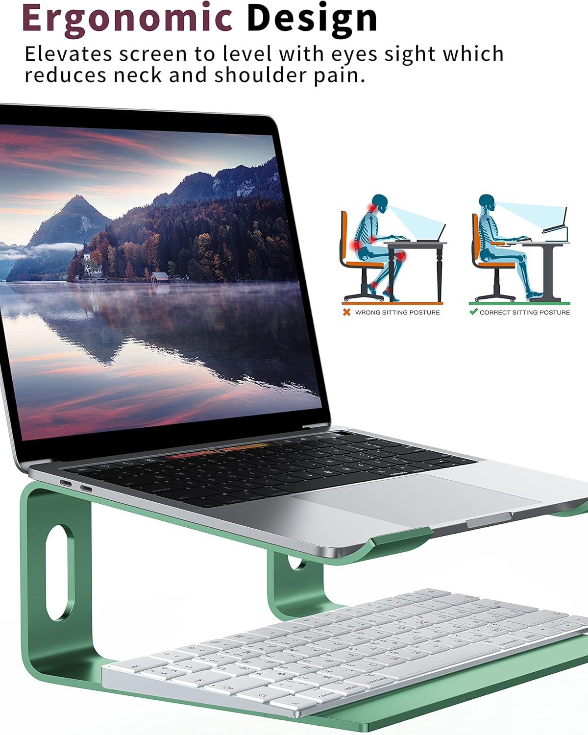 ALASHI Laptop Stand for Desk, Aluminum Computer Riser, Ergonomic Notebook Holder, Detachable Metal Laptops Elevator, PC Cooling Mount Support 10 to 15.6 Inches Notebook, Black