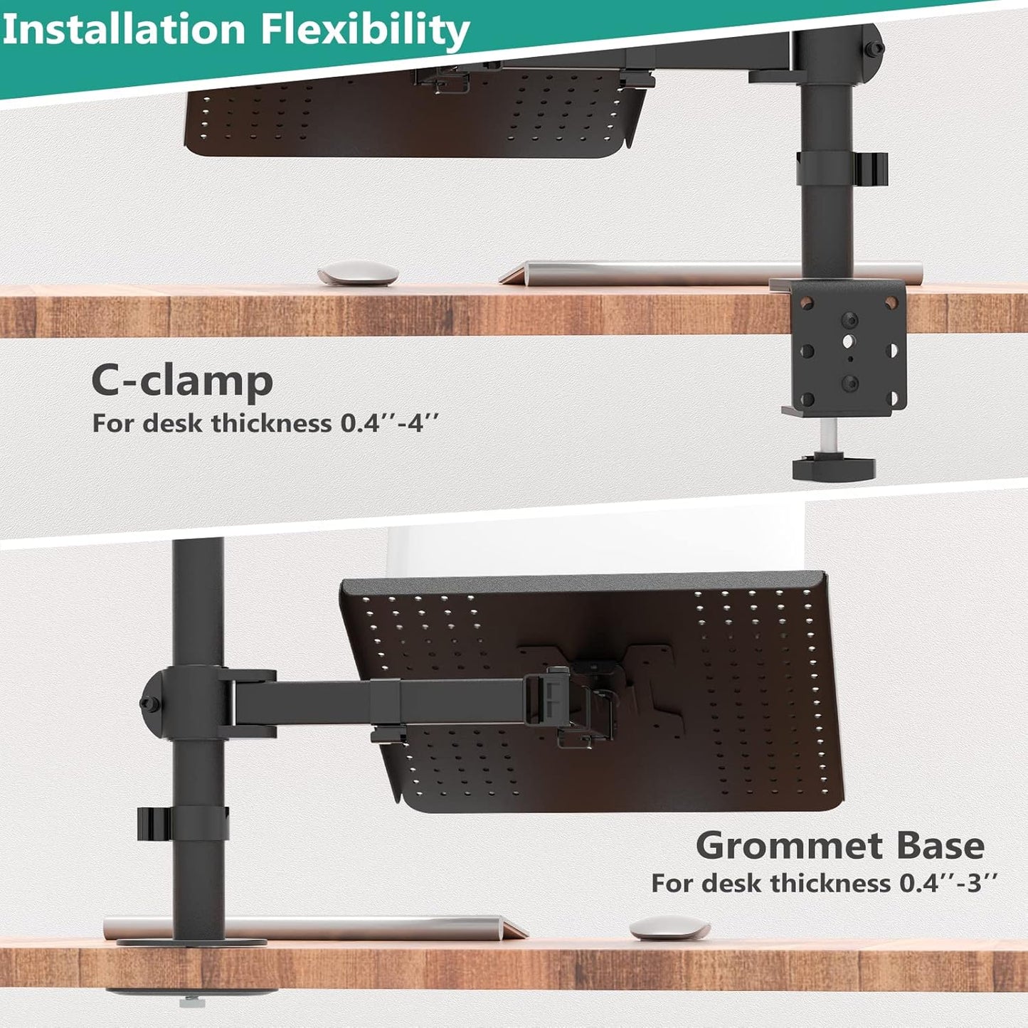 WALI Single Arm Laptop and Monitor Desk Mount for 17" Notebook and Up to 32" Screen, 2-in-1 Adjustable Monitor Arm with Laptop Tray, VESA 75x75 100x100,Holds 22-26.4 lbs, Black (GSMP001NLP)