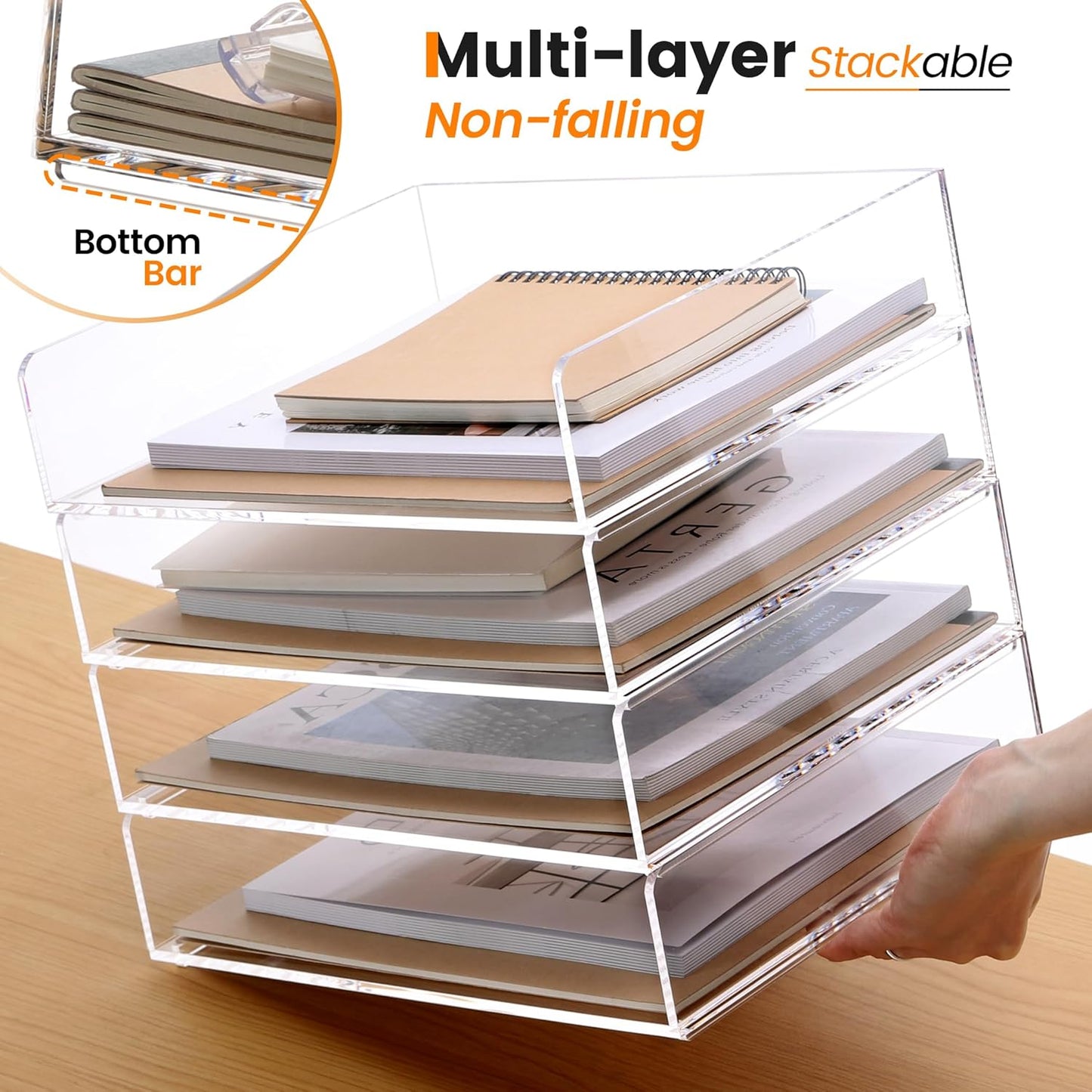 HeZone Paper Organizer Letter Tray, Clear Acrylic Paper Tray, School Teacher Office Supplies Organization, Stackable Desk File Organizer, Classroom Decor and Accessories-2 Pack…