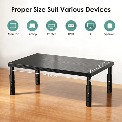 OPNICE Desk Organizers and Accessories, Adjustable Computer Monitor Stand Riser, Laptop Stand for Desk, Office Desk Accessories & Workspace Organizers for Home Office, Black Wood