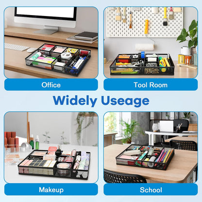 shenee Desk Drawer Organizer Tray,Drawer Organizer for Office and Home,Desk Organizer with Drawers,4 Compartments,Non-Slip Desk Organizers and Accessories for Stationery Makeup School (Black)