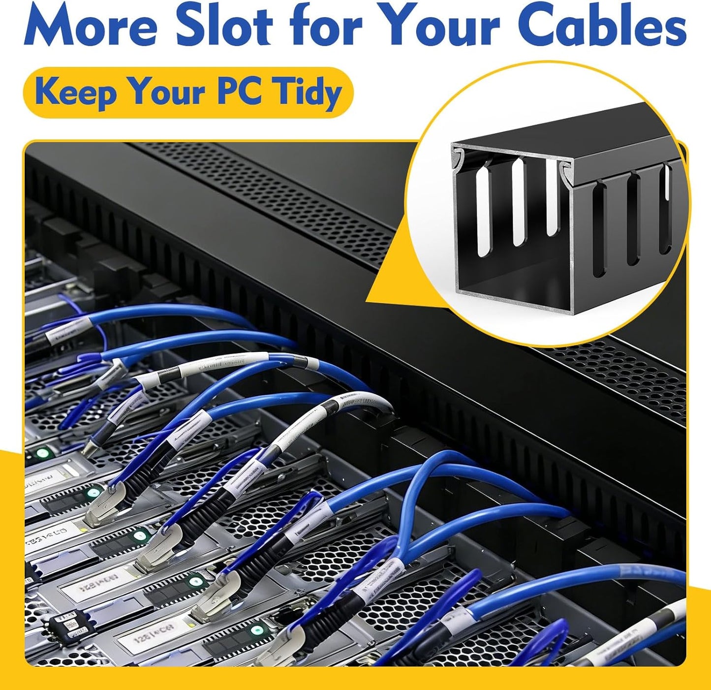 Open Slot Wiring Raceway Cable Duct, 123in Cable Management Channel Cord Track,Desk Wire Channel, Under Desk Cable Management to Hide Cables, Wires for Computers (Black, 1.57" Hx1.57"W, 15.4''L(8 Pc))