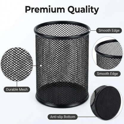 Pen Holder Pencil Holder Mesh Metal Pen Cup Holder Pencil Cup Holder for Desk Office Home Pen Organizer Black, 6 Pack