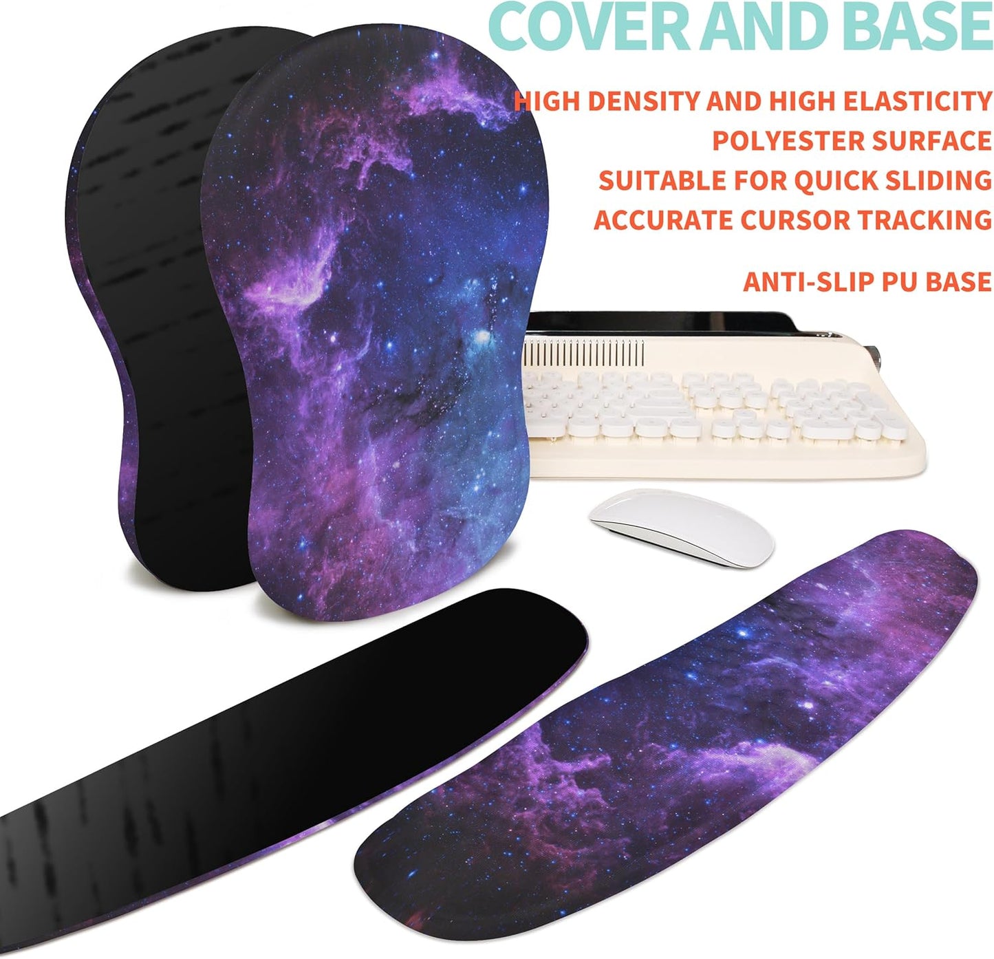 2-in-1 Ergonomic Set, Wave Rise Keyboard Wrist Rest and Massage Bulge Slope Mouse Pad Wrist Support, Cushion Memory Foam Integrated to Relieve Wrist Pain, Black