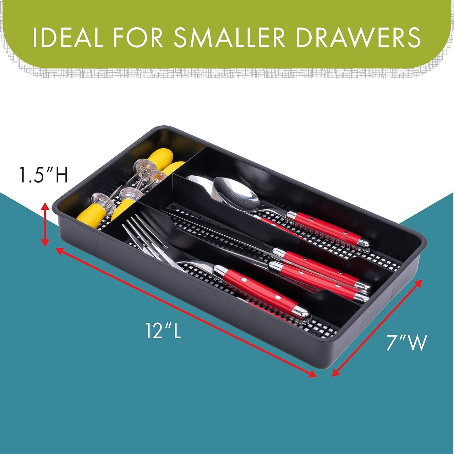 Dial Industries Small Cutlery, Utensil, Silverware Kitchen Drawer Organizer Tray, Clear