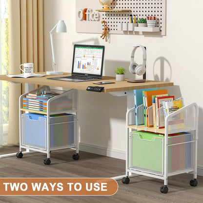 Tiaoheka Rolling File Cabinet with Adjustable Dividers, Vertical Filing Cabinet with Storage Drawer on Lockable Wheels, Hanging File Organizer Beside Under Desk for Office, Home（Patent Pending）