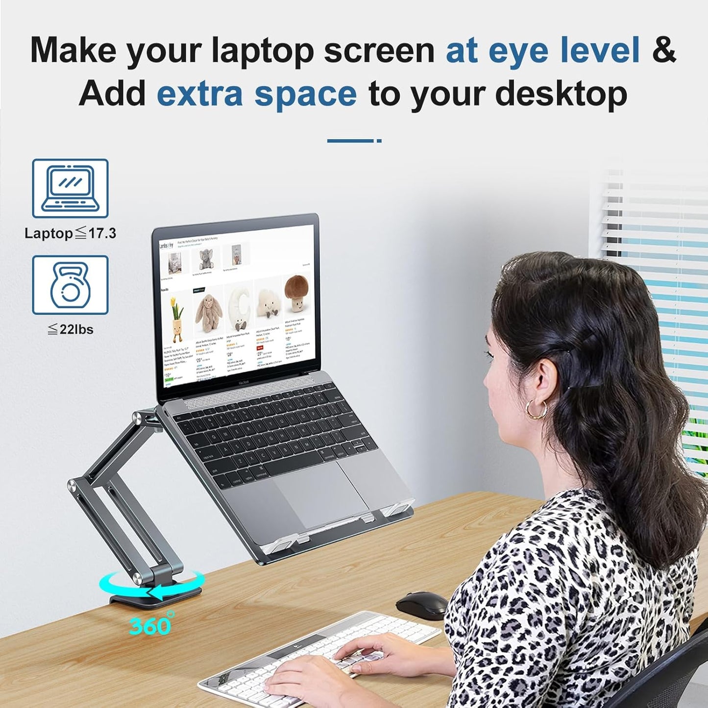 Laptop Mount for Desk, Tablet Arm Mount with 360° Rotating, Aluminum Laptop Tray Adjustable, Foldable Computer Stand/Holder, Fit for 11-15 Inch Laptops (Silver)