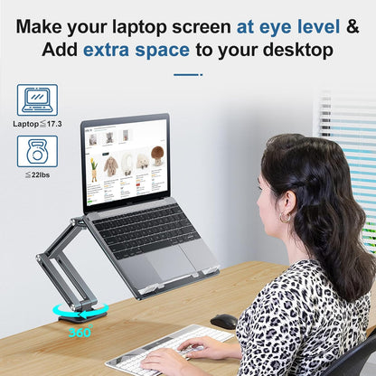 Laptop Mount for Desk, Tablet Arm Mount with 360° Rotating, Aluminum Laptop Tray Adjustable, Foldable Computer Stand/Holder, Fit for 11-15 Inch Laptops (Silver)
