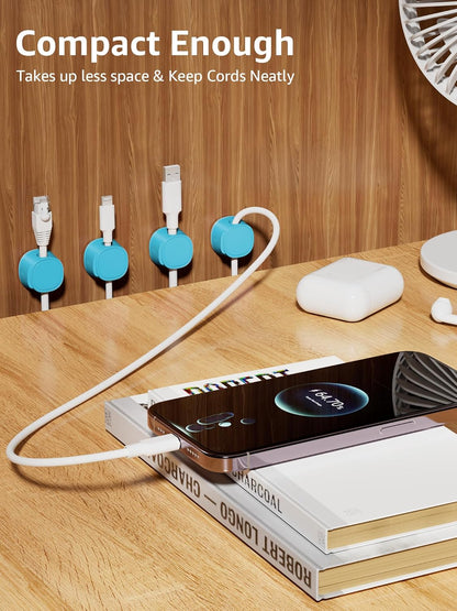 12 Pack Magnetic Cable Clips – [One-Snap Lock] Phone Cord Holder for Desk, Adhesive Magnetic Cord Organiser for Nightstand, Wall, Car – Under Desk Cable Management for Office, Home