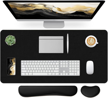 Bloss Leather Desk Pad and Keyboard Wrist Rest, Large Mouse Pad + Keyboard Pad+Mouse Wrist Support, Non-Slip Desk Mat Protector for Office, Home(31.5×15.7 Inches,Beige)