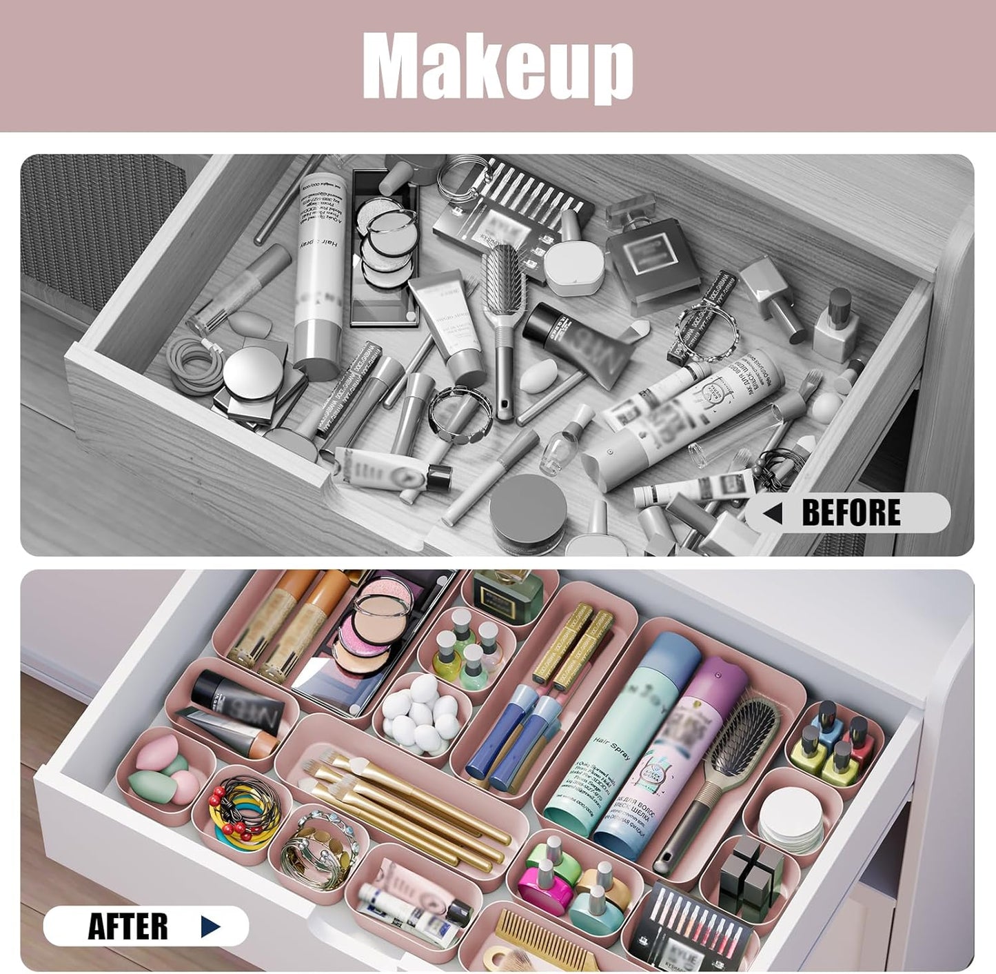 Plastic Drawer Organizers, 10 PCS Drawer Organizer Bins, Bathroom and Vanity Organizer Plastic Tray, Makeup organizer and storage for Makeup, Bedroom, Kitchen Gadgets Utensils and Office (Green)
