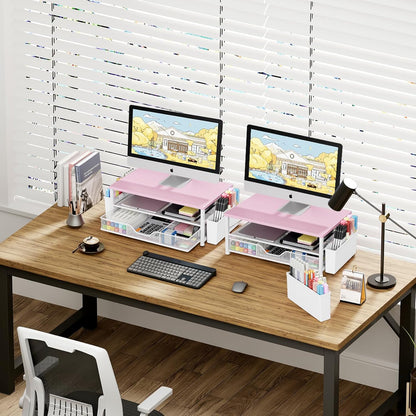 OPNICE Desk Organizers and Accessories, Computer Monitor Stand Riser with Drawer and 2 Pen Holders, Printer & Laptop Stand, Office Desk Accessories & Workspace Organizers for Home Office Supplies, Black