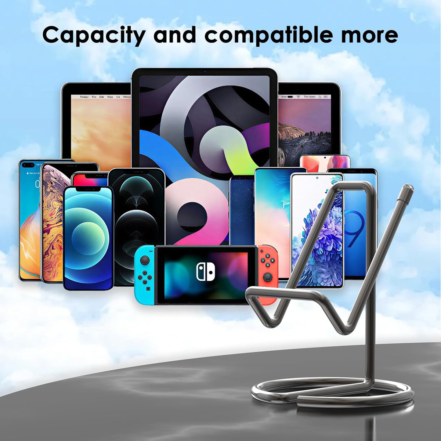 Metal Cell Phone Stand for Desk, Cute One-Piece Phone Holder, Stable Desktop Display Dock for iPhone, iPad, Samsung, Tablets & All Mobile Phones, Gold